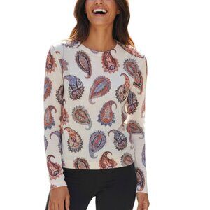 Tory Burch Women’s Paisley Long Sleeve Top Size M Cream Boho Luxury Blouse